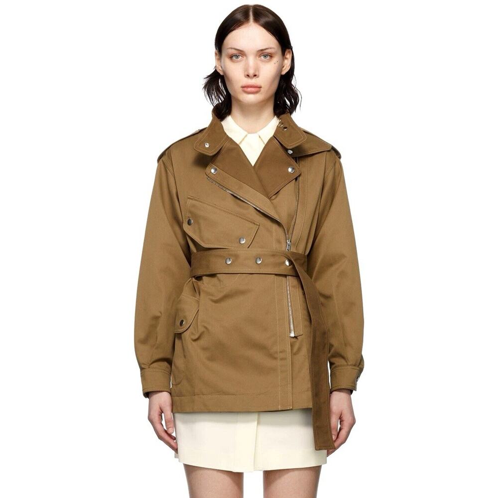 VICTORIA BECKHAM Belted Trench Jacket Brown Khaki Bi-color US 8 - Picture 2 of 5